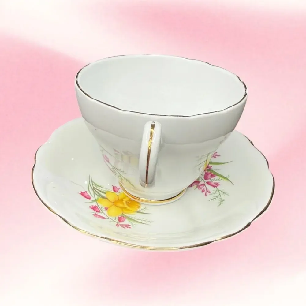 Vintage Princess Cup Consort Saucer Bone China Daffodil Floral Cottagecore